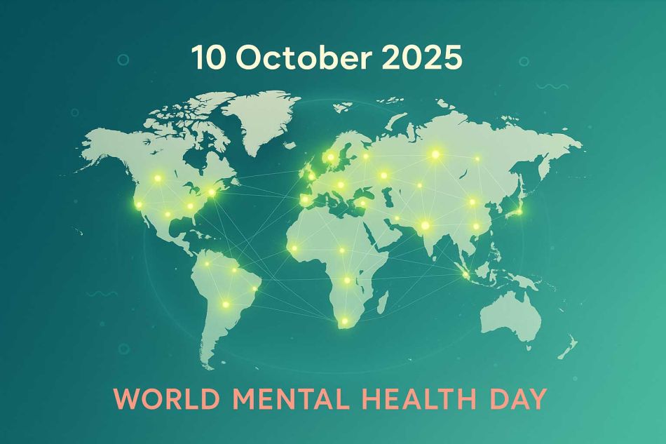 World map showing global recognition of World Mental Health Day on 10 October 2025.